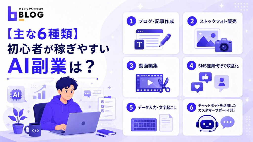 【主な6種類】初心者が稼ぎやすいAI副業は?
