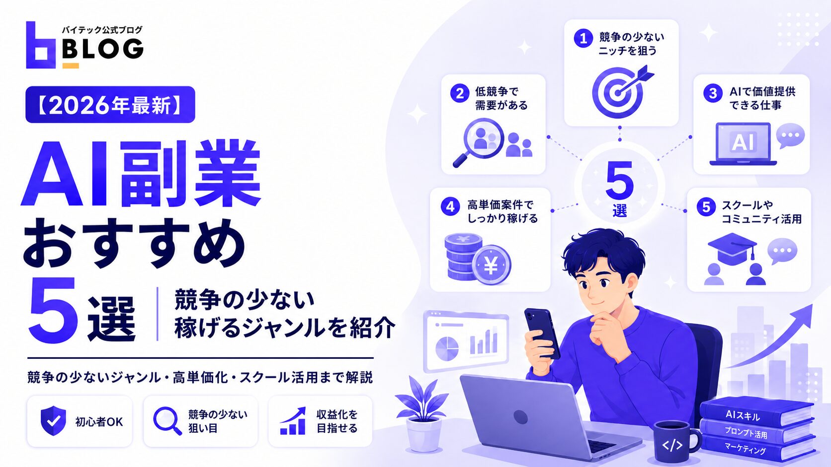 【2026年最新】AI副業おすすめ5選｜競争の少ない稼げるジャンルを紹介