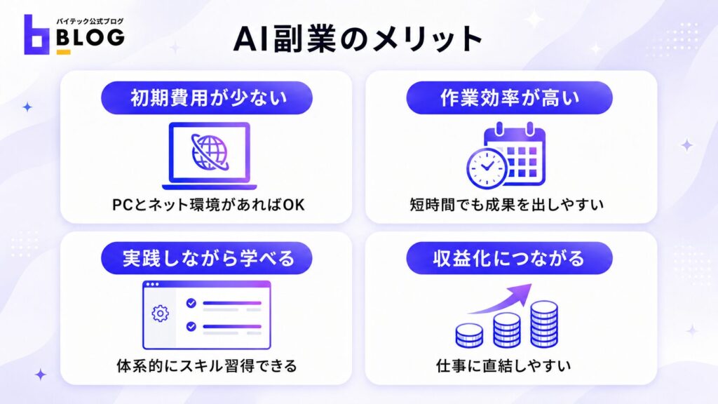 AI副業のメリットと独学との違いは?
