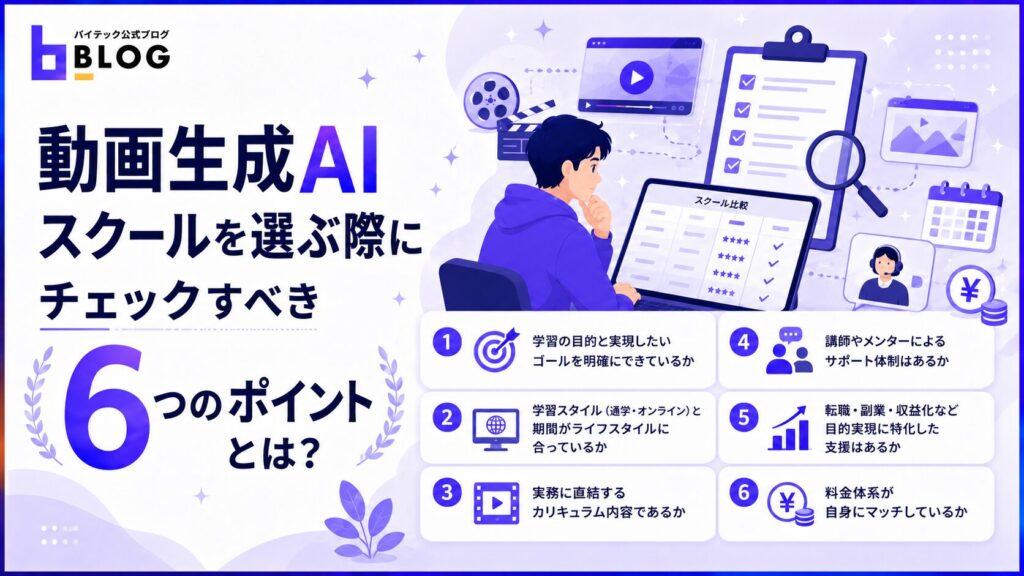 動画生成AIスクールを選ぶ際にチェックすべき6つのポイントとは？