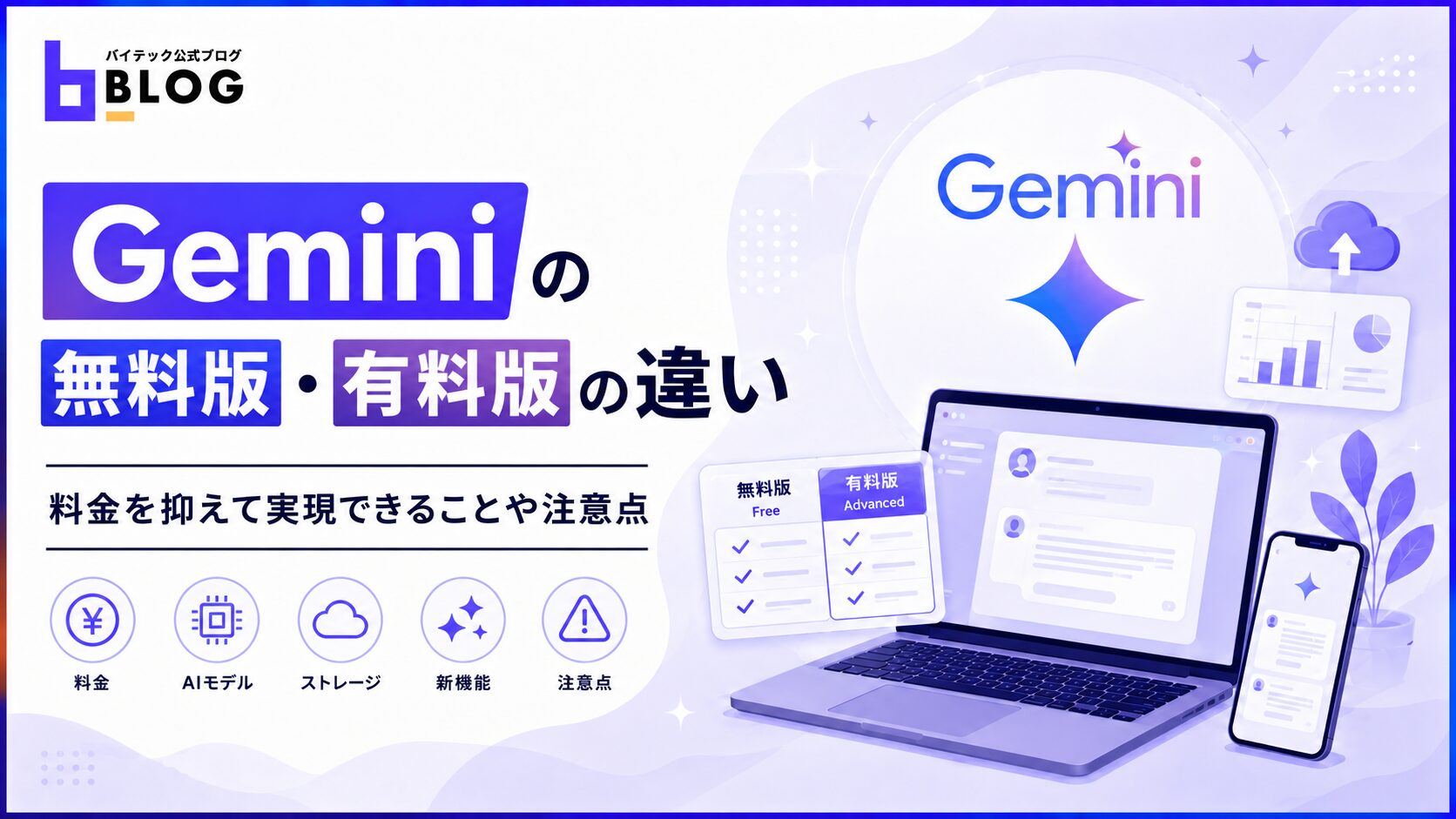 Geminiの無料版・有料版の違い｜料金を抑えて実現できることや注意点
