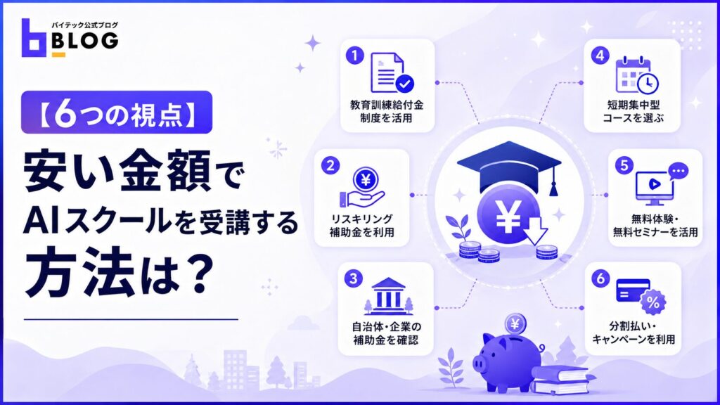 【6つの視点】安い金額でAIスクールを受講する方法は？