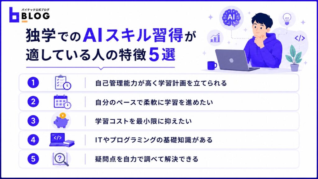 独学でのAIスキル習得が適している人の特徴5選