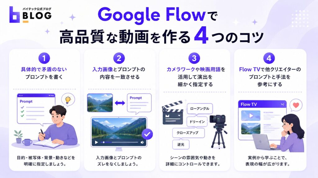 Google Flowで高品質な動画を作る4つのコツ