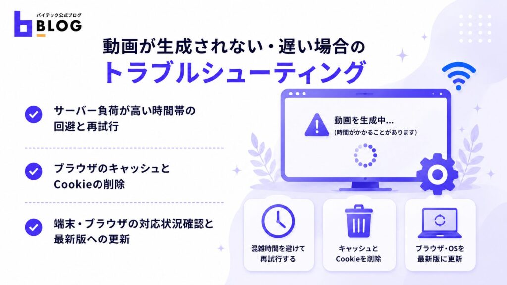 動画が生成されない・遅い場合のトラブルシューティング